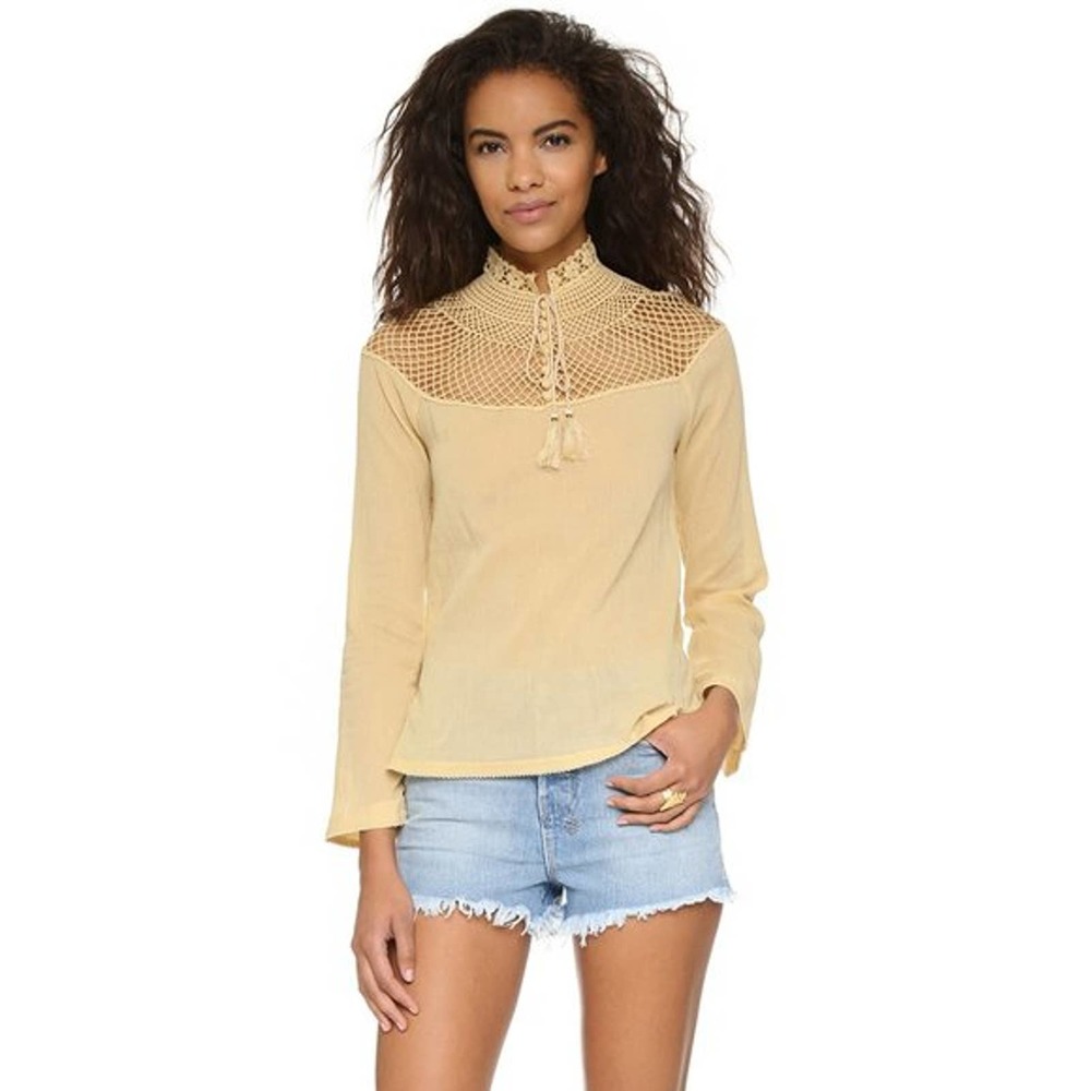 Free People Blouse On The Island Crochet Yoke